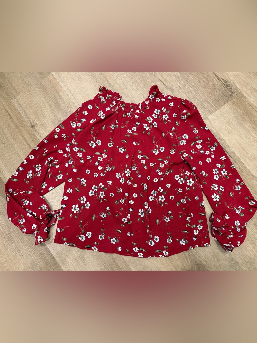 Women’s Red Floral Ruffled Neck Blouse